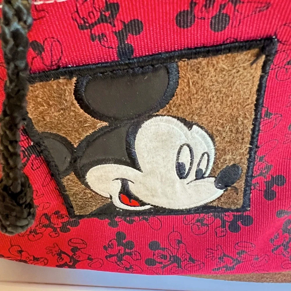 Vintage Rare Red and Black Disney MickeyMouse Drawstring Backpack with 2 Patches